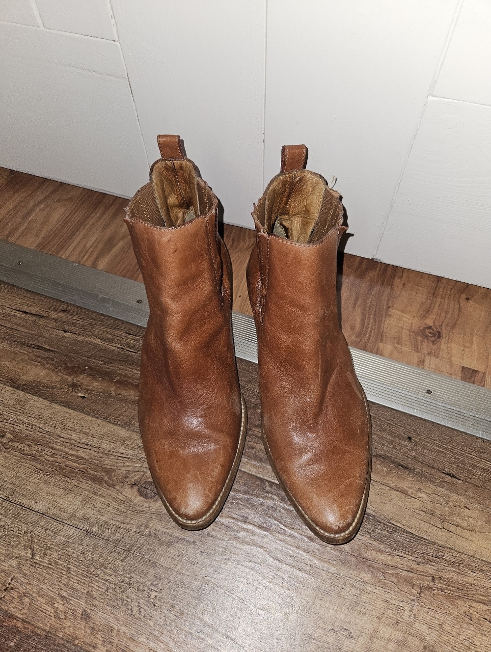 Madewell 1937 Leather Ankle Boots Brown Low Heel Western Chelsea Made in Russia